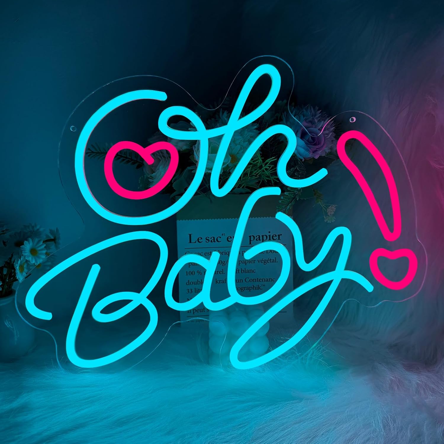 Baby Nursery Wall Lights - 오 베이비 하트 LED 네온사인 USB
